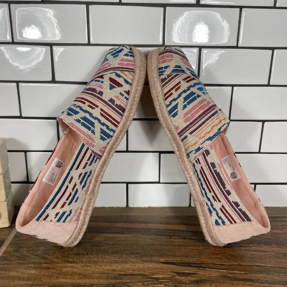 Toms Alpargata Rope Womens Size 7.5 Shoes Multicolor Tribal Aztec Slip On Flats